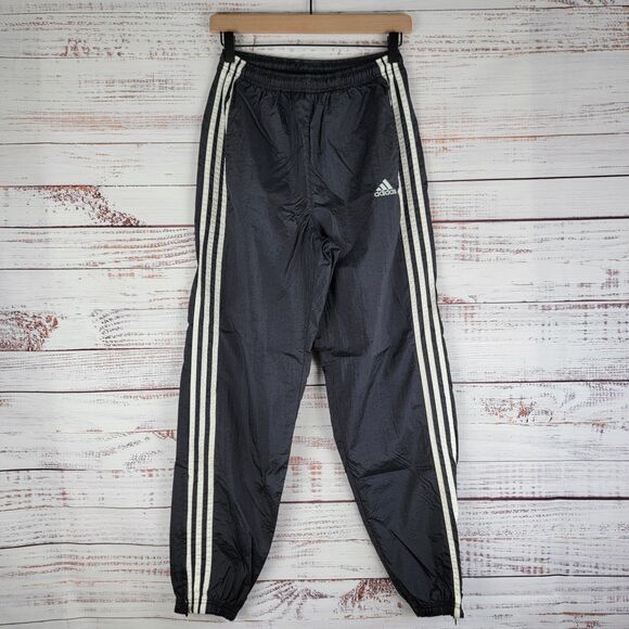 Vintage Adidas Track Pants Mens S Black Unlined 3 Striped Windbreaker Ankle Zip - Picture 1 of 11